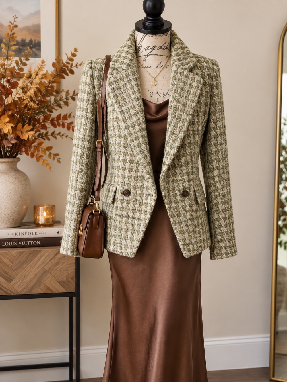 Banana Republic Olive & Cream Houndstooth Blazer – Size 6